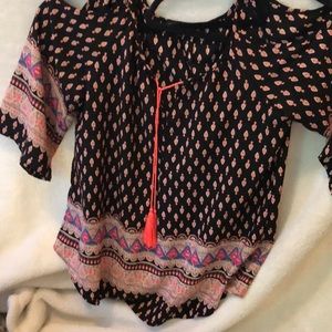 Brand new black & neon coral cold shoulder top